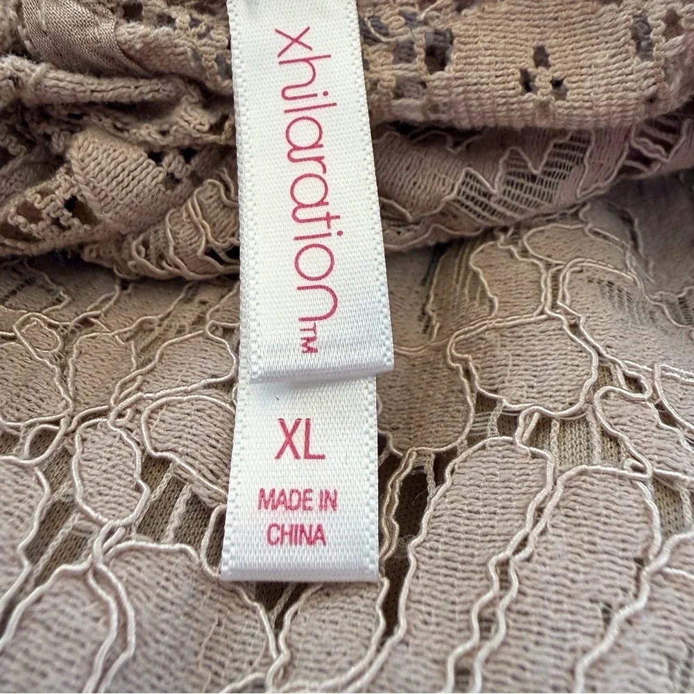 Xhilaration Lace Sleeveless Dress XL Taupe Blush Floral Crochet Mock Neck Boho